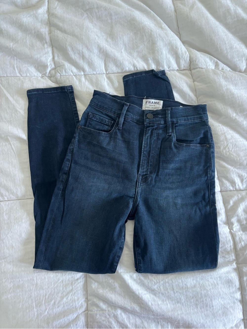 Frame Denim Indigo High-Rise Skinny Jeans